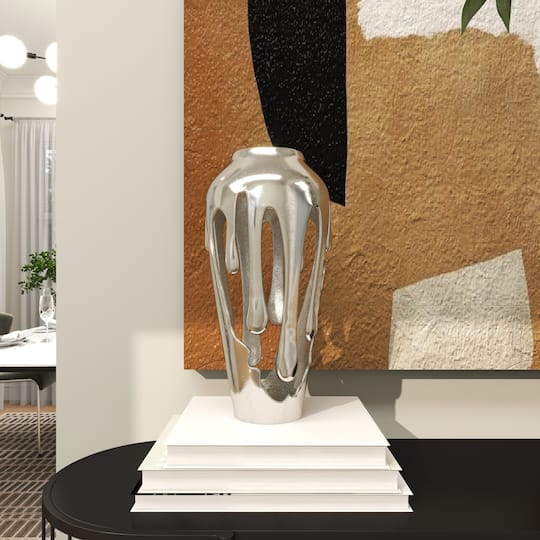 15" Silver Aluminum Melting Drip Vase